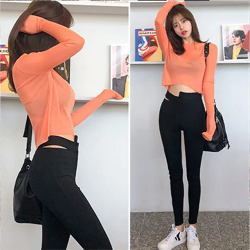 

Orange T-shirt women's 2019 autumn Korean long-sleeved T-shirt sexy women's T-shirt