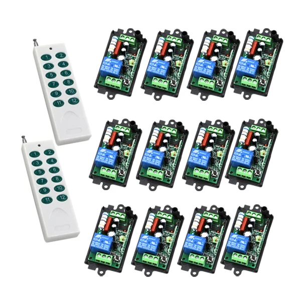 AC 110V 220V 1CH RF wireless remote control switch system 2 X Transmitter + 12 X Receiver Learning code 315/433MHZ SKU: 5176