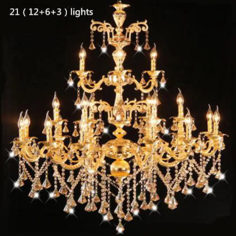 Chiesa Grande Oro Antico Led Lampadario A Candela Led Lustri Cristal Penthouse Hotel Champagne Diamante Lampadario Di Cristallo Illuminazione