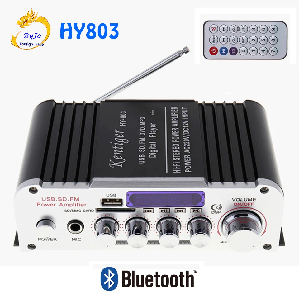 HY803 мини-усилитель автомобильный усилитель Bluetooth усилитель 40 Вт+ 40 Вт FM микрофон MP3 для автомобиля домашняя USB поддержка AC 220 В или DC 12 В