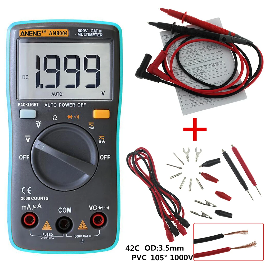 

ANENG AN8001/8002/8004/8009 Digital Multimeter Backlight AC/DC Transform Ohm Ammeter Resistance Capacitance Transistor Tester Me