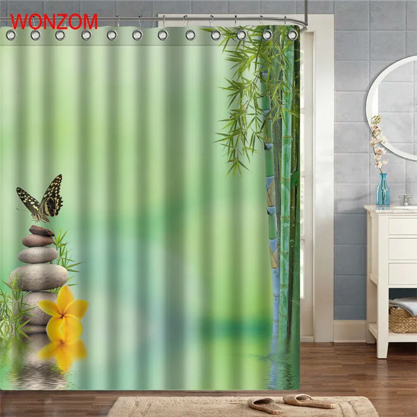 WONZOM бамбук полиэстер ткань камень занавески для душа пейзаж ванная комната Декор водонепроницаемый Cortina De Bano с 12 крючками подарок