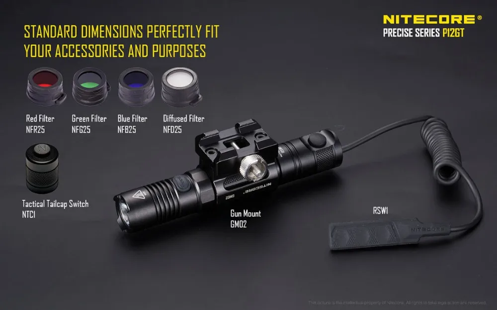 NITECORE P12GT светодиодный фонарик 7 режимов CREE XP-L HI V3 светодиодный 1000 люмен 320 м Луч расстояние по 2 * CR123/1*18650