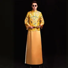 chinese style Wedding mens toast costumes Gown red embroidery groom evening Long gown kimono bridegroom jacket tang suit Clothes
