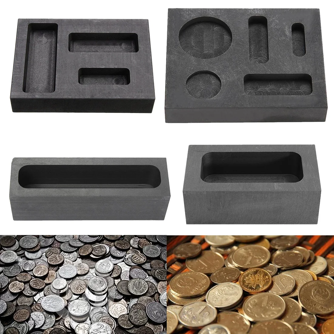 

Tool Part Crucible Graphite Ingot Bar Round Coin Combo Melting Metal Bar Molds Melting Ingot Casting Refining Scrap 1/2/3/5 Hole