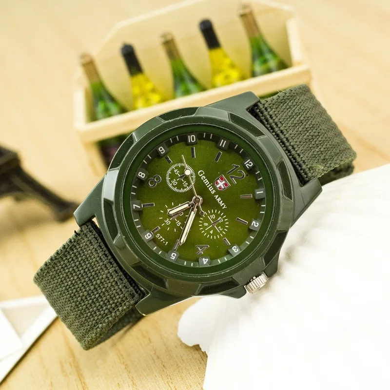 Новинка, известный бренд, мужские кварцевые часы, армейский солдат, военный холщовый ремешок, тканевые аналоговые наручные часы, спортивные часы, наручные часы - Цвет: green