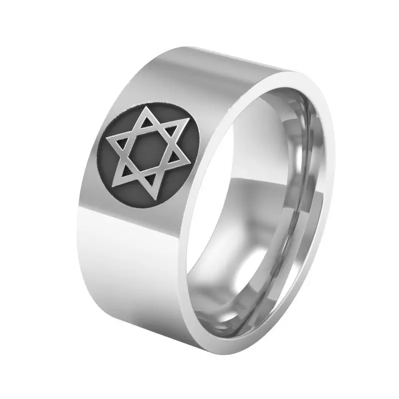 Высокое качество, нержавеющая сталь, Звезда Давида, кольцо на палец, серебряный тон, 8 мм, для мужчин, обручальное кольцо в стиле панк, сверхъестественное ювелирное изделие, подарок