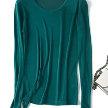 Шелковистый шелк 100/100 Базовый стиль чистый цвет низкая шея с длинным рукавом двусторонний вязаный свитер футболка