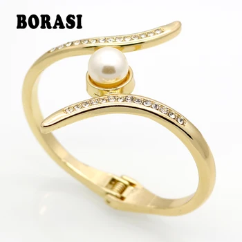 

New Arrival Hollow Crystal And Pearl Gold Color Austrian Crystal Bracelets & Bangle For Women Fashion Jewelry Wholesale