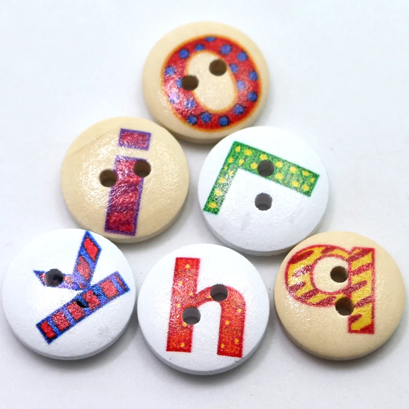 100pcs 2 Holes English Alphabet Cartoon Button Wooden Buttons for Clothing Sewing Craft Decorative Accessories