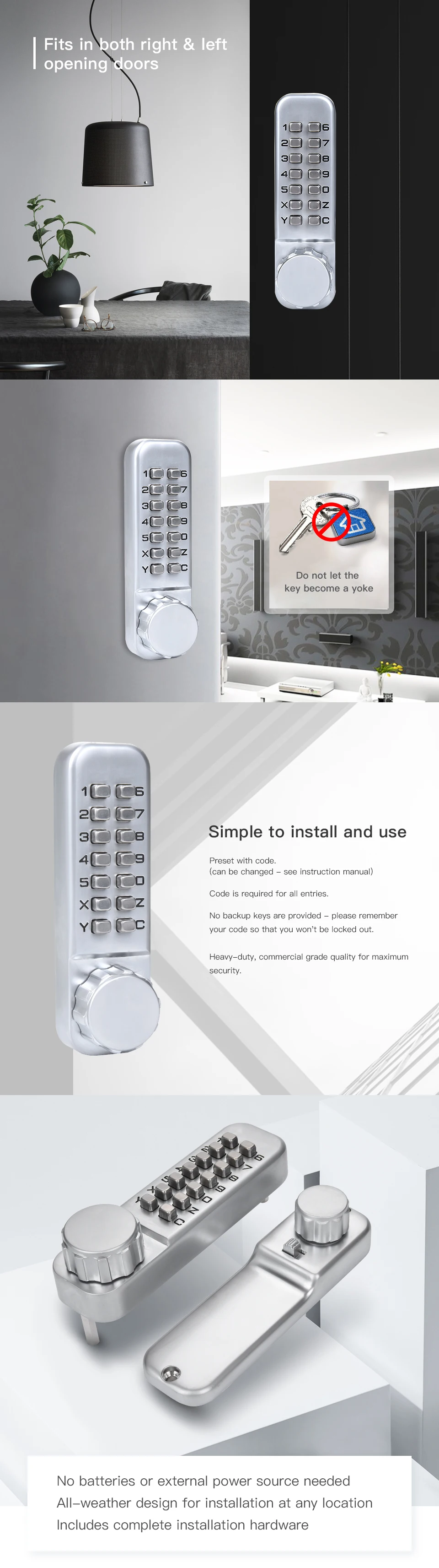 KAK цинковый сплав Keyless комбинация механический цифровой дверной замок без питания кнопочные кодовые замки для домашнего оборудования мебели