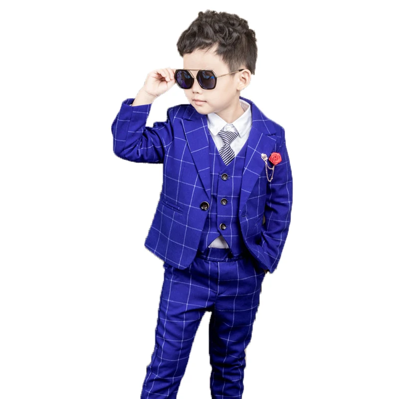 

Flower Boys Formal Plaid Wedding Suit Kids graduation Blazer+Pants+Waistcoat+Tie Baby Birthday Prom Piano Party Dance Costume