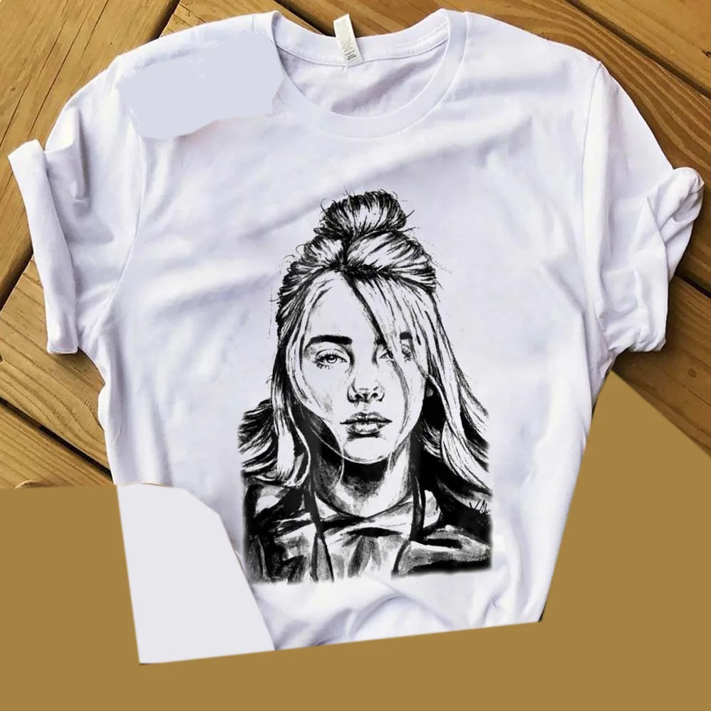 

Billie Eilish Ocean Eyes T Shirt Billie Eilish Portrait White Cotton T-Shirt O-Neck Fashion Casual High Quality Print Top Tee