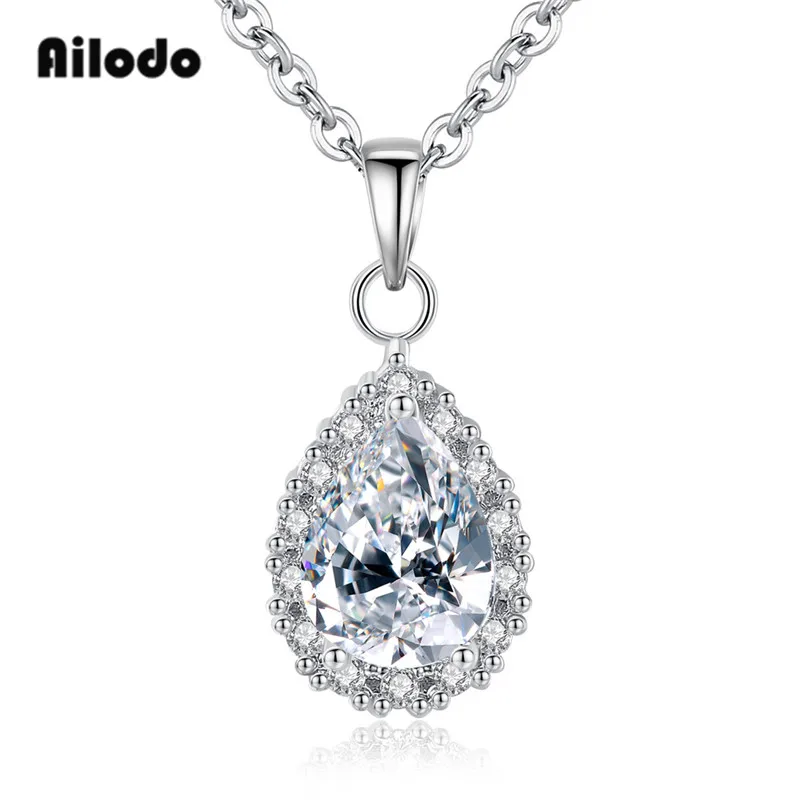 

Ailodo Simple Waterdrop Pendant Necklace For Women Rose Gold Silver Color Long Chain Statement Necklace Femme Bijoux LD074