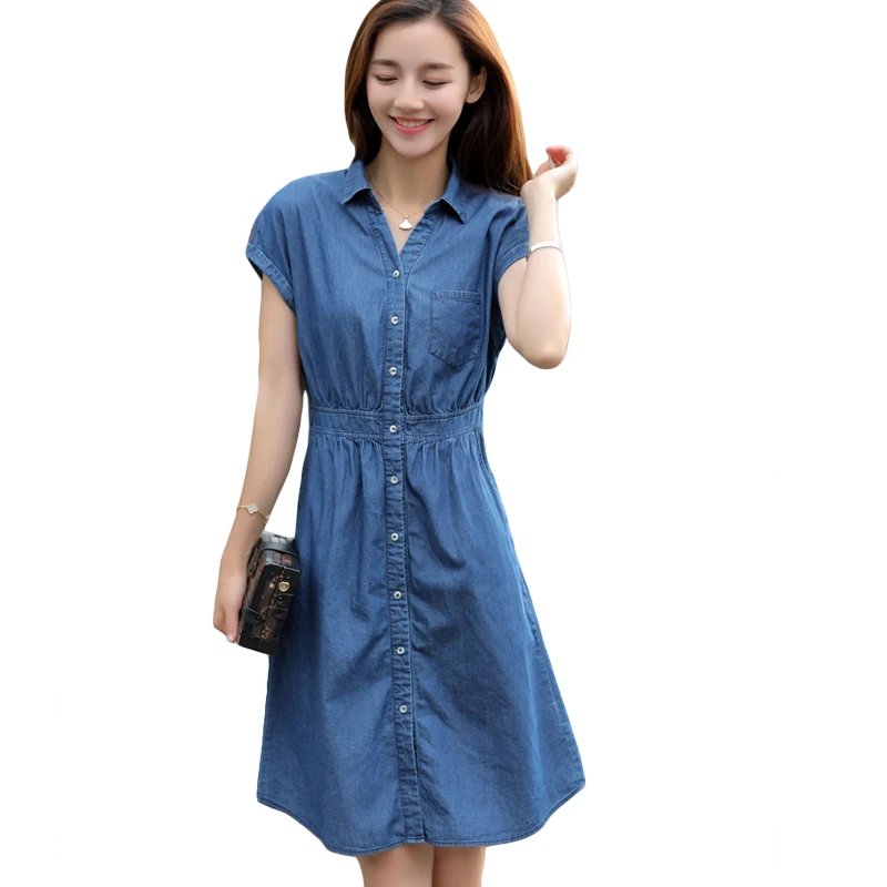 Summer Denim Dress For Women 2018 Fashion Thin Slim Single breasted
