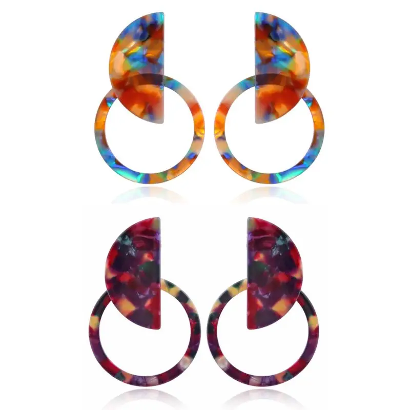 

Mottled Circle Hoop Acrylic Resin Statement Stud Earrings Women Fashion Jewelry