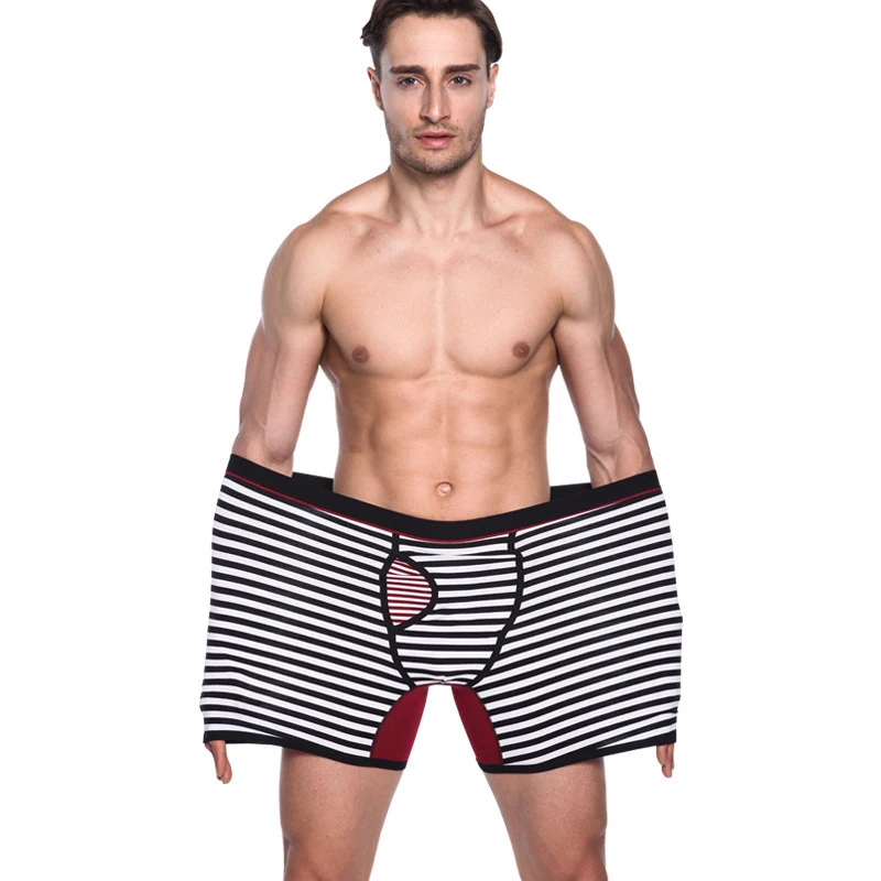 Striped Underwear Men Boxers Long Leg Underpants Sexy Print Man'S Pants