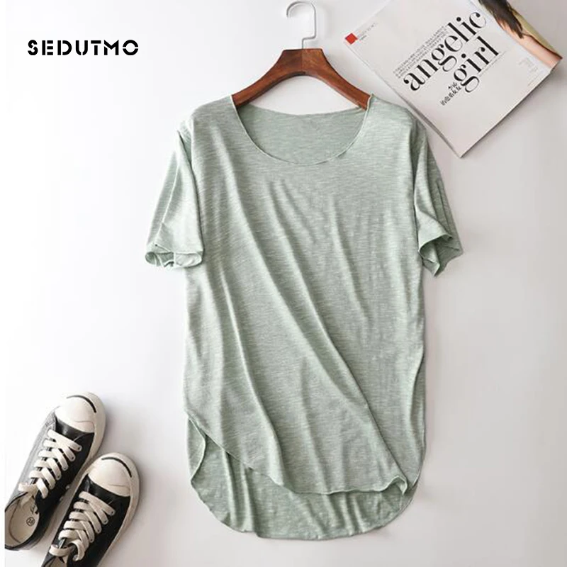 SEDUTMO 2018 Summer 100% Cotton T Shirt Women Harajuku Bamboo Short Sleeve Tops Loose Shirts Casual O-neck Tee Blusas ED163