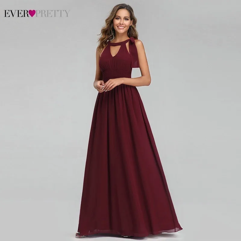Burgundy Evening Dresses Long Ever Pretty A-Line Halter Sleeveless Elegant Summer Formal Party Dresses Vestido Longo Festa 2019 Burgundy Evening Dresses Long Ever Pretty A-Line Halter Sleeveless Elegant Summer Formal Party Dresses Vestido Longo Festa 2019