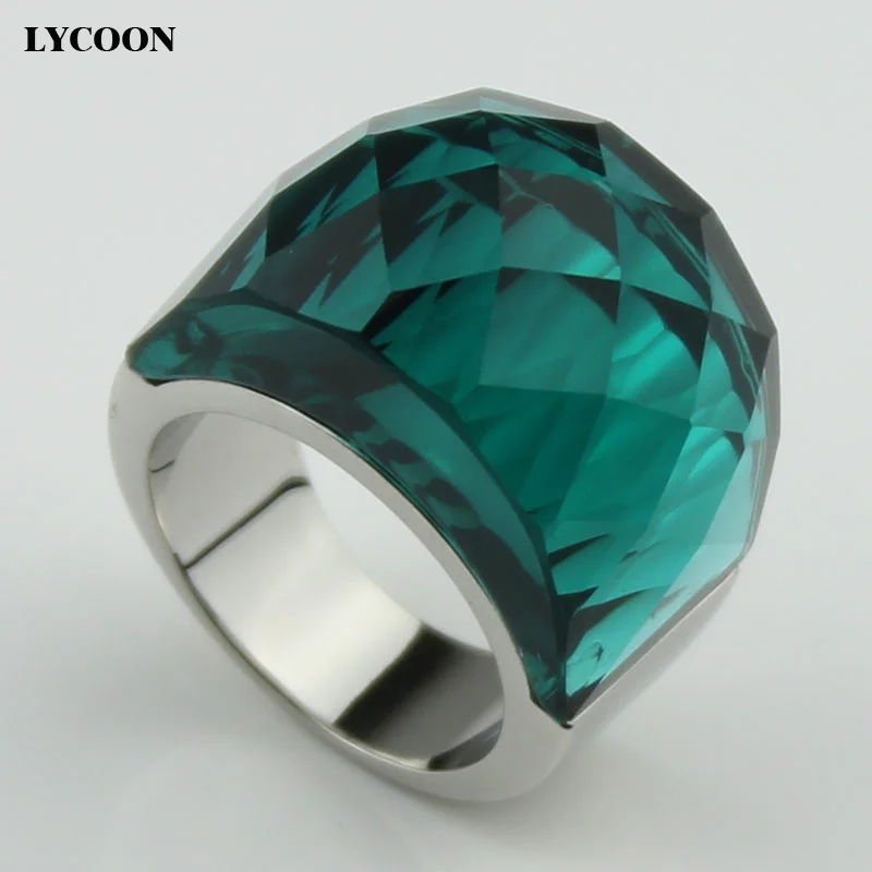 Женское кольцо из нержавеющей стали 316L с большим кристаллом|crystal ring|green crystalring crystal