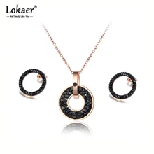 Lokaer модный белый/черный CZ Стразы ожерелье серьги наборы титан сталь Розовое золото Цвет Свадебные украшения для женщин SE020