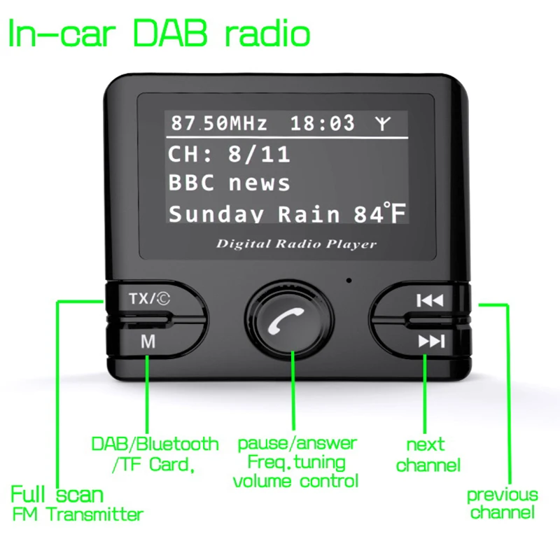 Автомобильный цифровой DAB/DAB+ радиоприемник аудио адаптер беспроводной fm-передатчик и Bluetooth Hands-Free DAB+ тюнер включает Anten