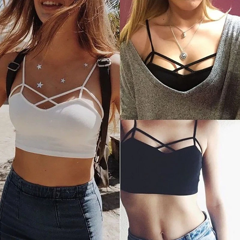 

2019 New Sexy Women Cut Out White Bra Bustier Crop Top Bralette Strappy Crochet Cropped Blusas Bandage Halter Tank Tops Camisole