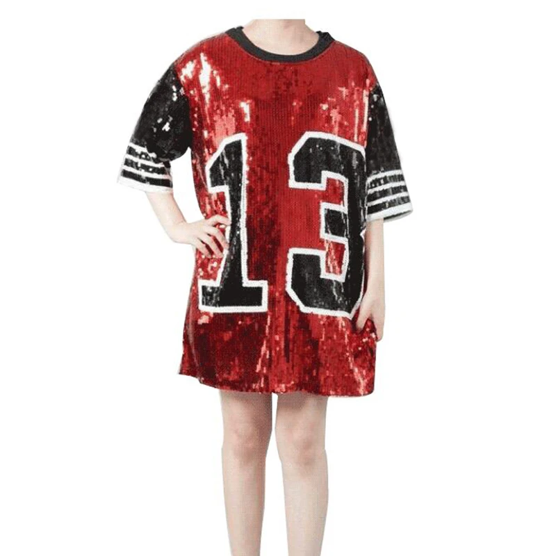 red sequin jersey dress