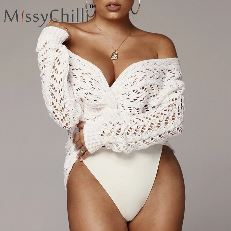 Kopen MissyChilli Hollow out gebreide dames korte trui Backless sexy crop trui jumper vrouwen Herfst cross zwart winter trui