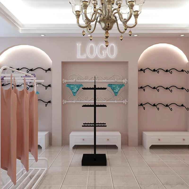 

6 pcs 1.5 m length Lingerie bra frame display rack Clothing store wall rack with 30 pcs Hanging hook