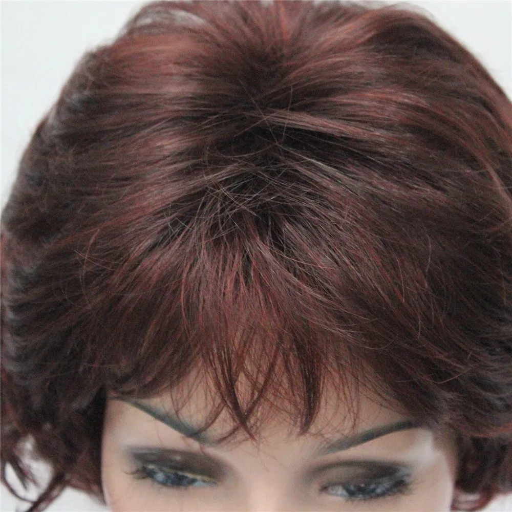 E-7125 #33H350 New Wavy Curly Auburn Mix Red Short Synthetic Hair Full Women's daily Party Wig (5)