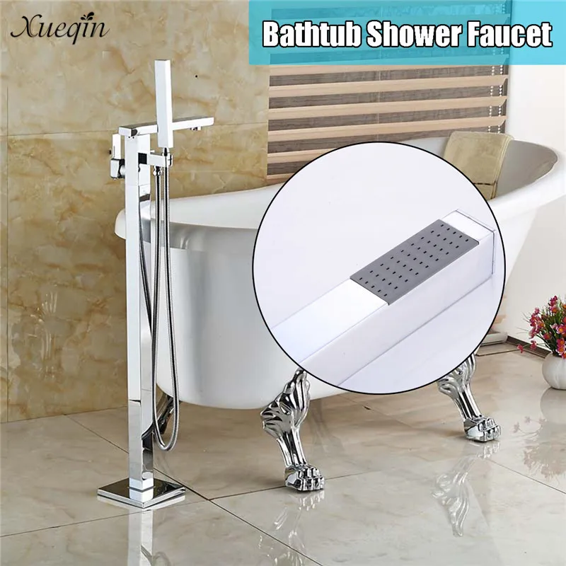 

Xueqin Chrome Floor Mounted Free Standing Bathtub Faucet Shower Filler Tub Mixer Tap W/Hand Shower