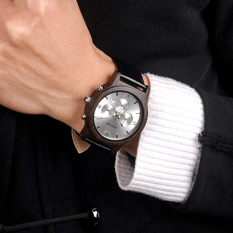 BOBO BIRD Watch Men Relogio Masculino Luxury Business Wood Wristwatches with Auto Date Stopwatch erkek kol saati V-P28