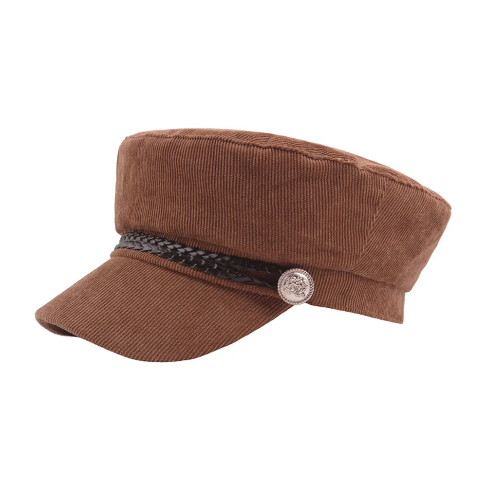 KLV 1 шт шляпы женские Твердые кнопки темно-синяя кепка вельветовые студенческие кепки уличные шапки-береты художника твердая шляпа хаки