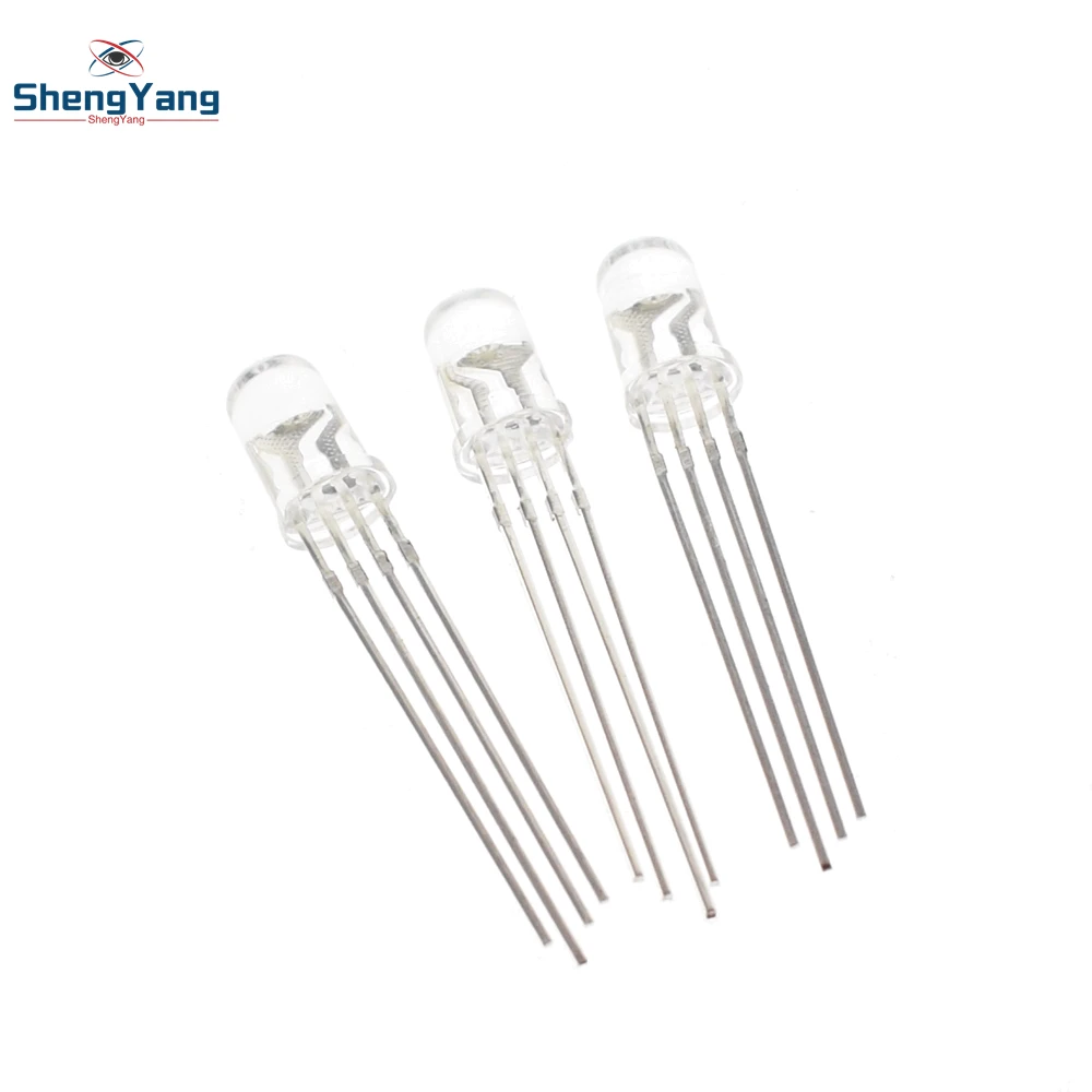 

10pcs ShengYang 5mm RGB LED Common Cathode Tri-Color Emitting Diodes f5 RGB Diffused