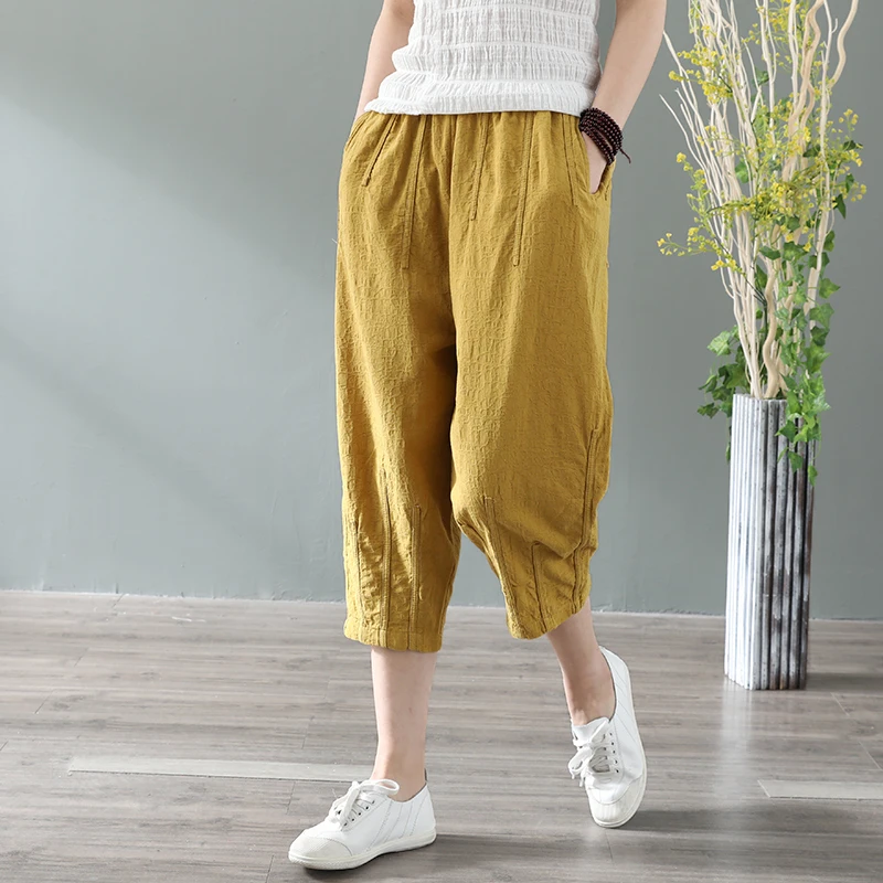 

Vintage cotton linen solid color harem pants summer