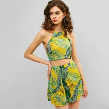 Print Crop Back Tie Cami Top And Shorts Set Print Summer Spaghetti Strap Clothes Set Sexy Shorts floral front cami top with shorts