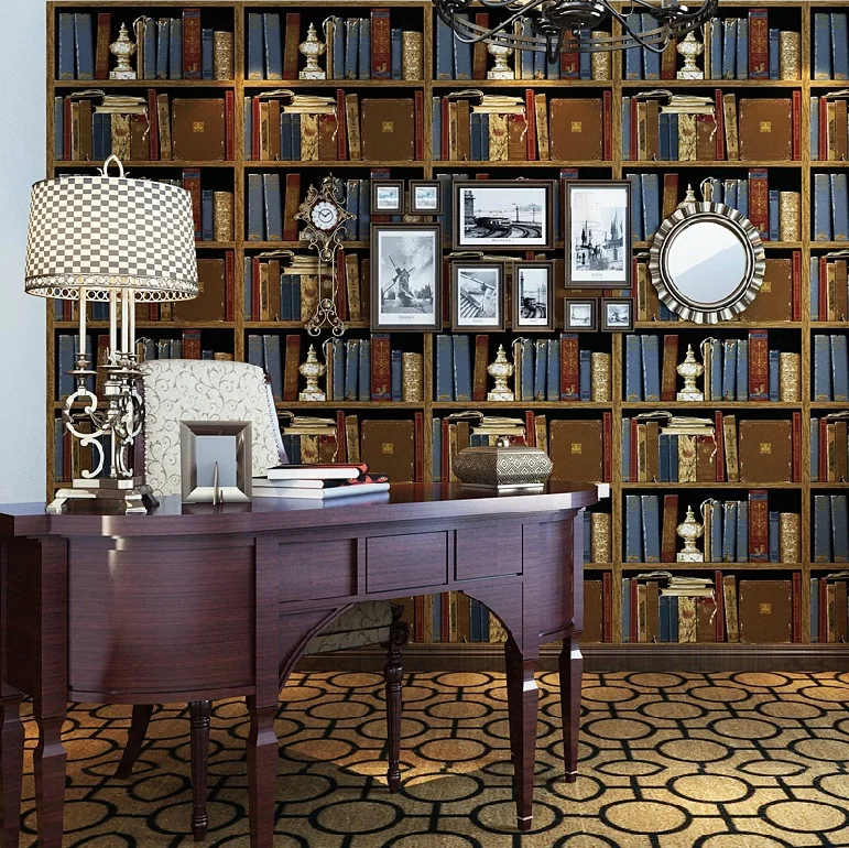 Popular Decorative Bookshelves-Buy Cheap Decorative Bookshelves HaokHome Vintage Retro Vinyl Bookshelf Design embossed Wallpaper,for living room bar hotel home decoration - Popular Decorative Bookshelves-Buy Cheap Decorative Bookshelves