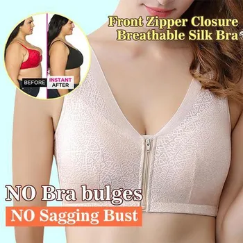 

Women Sexy Bralette Bra Front Zipper Closure Wirefree Comfortable Extra Breathable Silk The Gentle Curve Push Up Bra