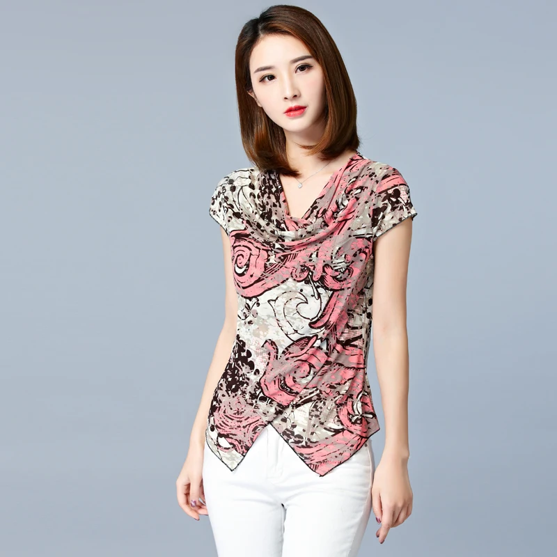 

Print Floral Blouse Femme Ete 2017 Shirt Women Summer Tops New V-Neck Casual Asymmetry Womens Blouses Short Sleeve Ladies Shirts