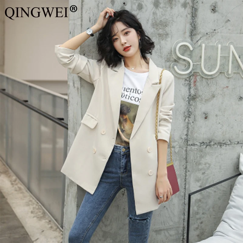 

QINGWEI Small Suit Jacket 2019 Spring New Korean Slim Shirt Solid Color Net Red Suit Women