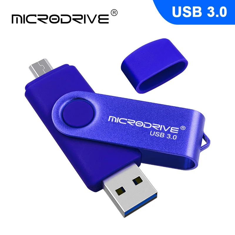 Синий Флеш-накопитель Usb OTG3.0 с вращением, 128 ГБ, 64 ГБ, 32 ГБ, 16 ГБ, OTG, высокоскоростной флеш-накопитель 32 ГБ для телефона, USB3.0, карта памяти с реальным объемом - Цвет: Синий