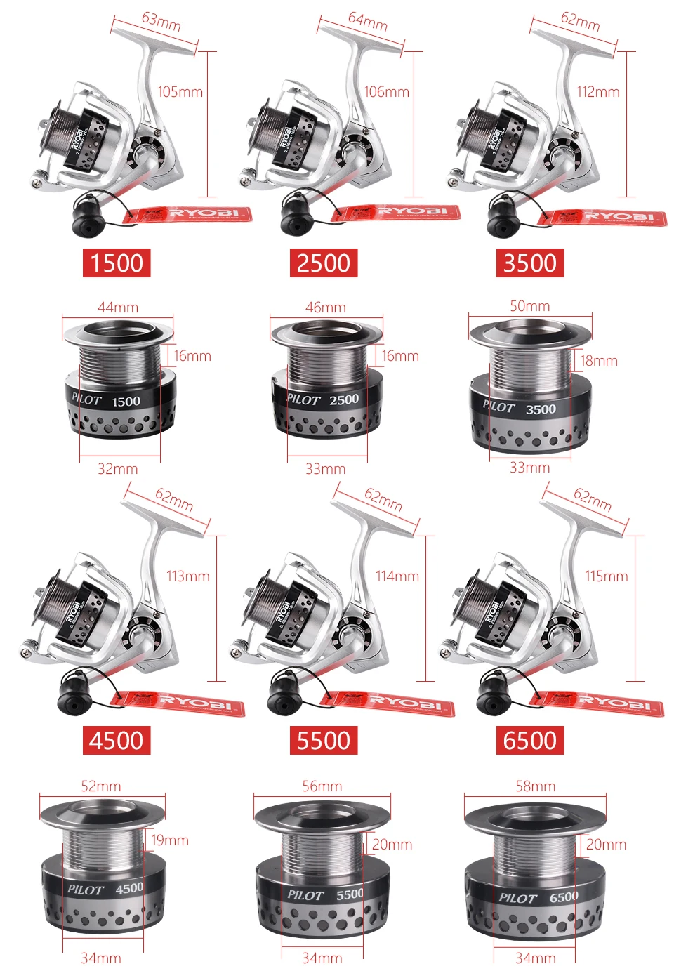 Carretilhas de Pesca 6 + Roda de Fiar Piloto Ryobi Fiação Carretel 2500 3500 4500 5500 6500 5.1: 1 - 5. 0:1 Gear Ratio 1bb Max Arraste 5 kg 1500 5 High Quality Esporte e Lazer