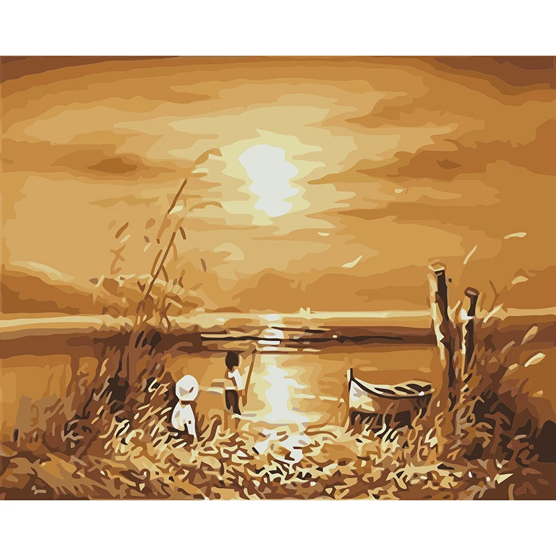 

Frame River Light DIY Painting By Numbers Kit Landscape Acrylic Paint By Numbers On Canvas Handpainted Oil Painting Gift