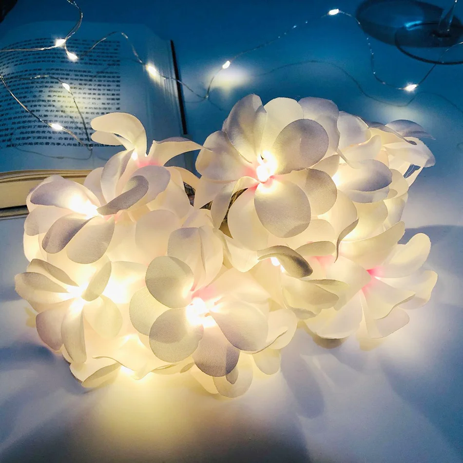 Цветок Франгипани светодиодный гирлянды Питание от батареи АА, праздничное светодиодное освещение, вечерние события цветок гирлянда