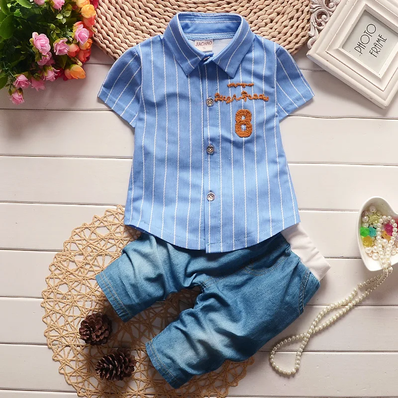 

Boys' Short-sleeved Shirts 2019 Summer New Children's Clothing Pure Cotton Shirts Baby Brand Children's Clothing Children's Suit