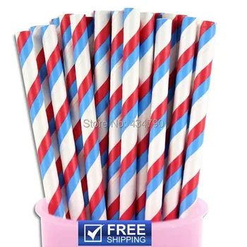 

200pcs Blue Red Striped Paper Straws Drinking Wholesale USA, 4th of July Military Summer BBQ Wedding Mason Jar Straws