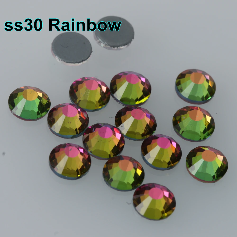 

Free Shipping! 288pcs/Lot, ss30 (6.3-6.5mm) High Quality DMC Rainbow Iron On Rhinestones / Hot fix Rhinestones