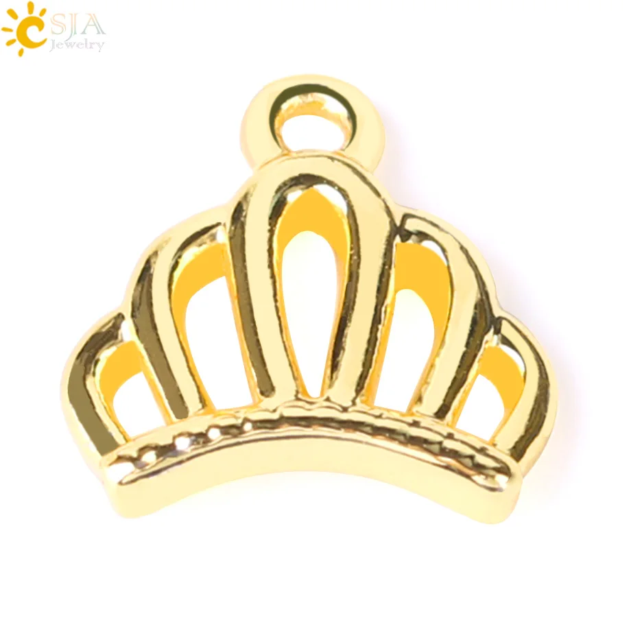 

CSJA Mini Imperial Crown Charm Pendant for Women Necklace Handmade Gold Color Metal Jewelry Accessories 10pcs/lot Wholesale S154
