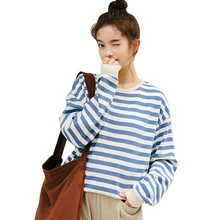 Pengpious fashoin/Новая зимняя футболка плотная теплая футболка на подкладке футболка для девочек в бело-синюю полоску